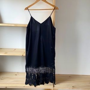 TopShop satin-like strappy three quarter length dress with lace bottom detail.